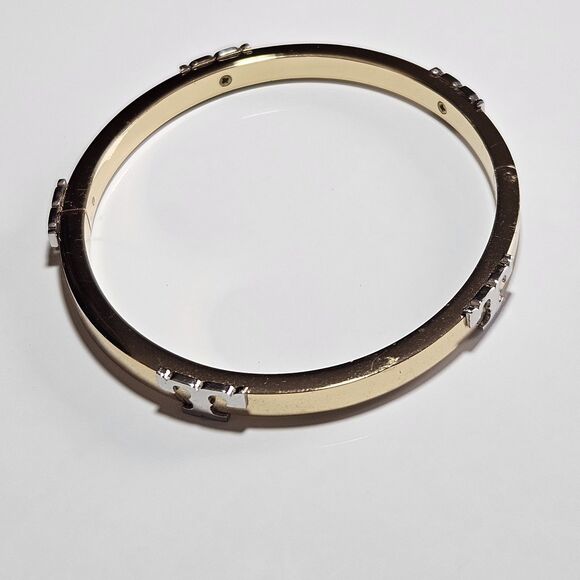 *Sale* Tory Burch Gold Tone Hinges Bracelet With Silver Tone Accents - Picture 11 of 12